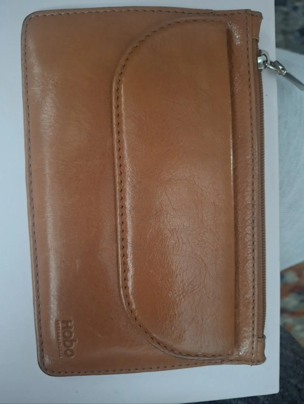HOBO Tan Leather Zip Wallet with Front Flap Pocket